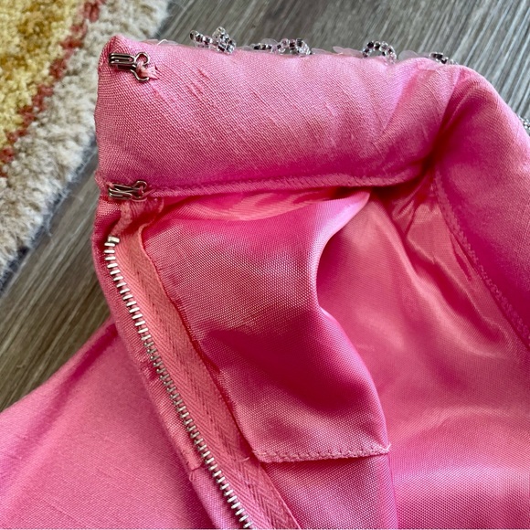 Vintage 1950s 1960s Mod Bubble Gum Pink Mini Shift Dress Embellished Collar - Picture 13 of 13